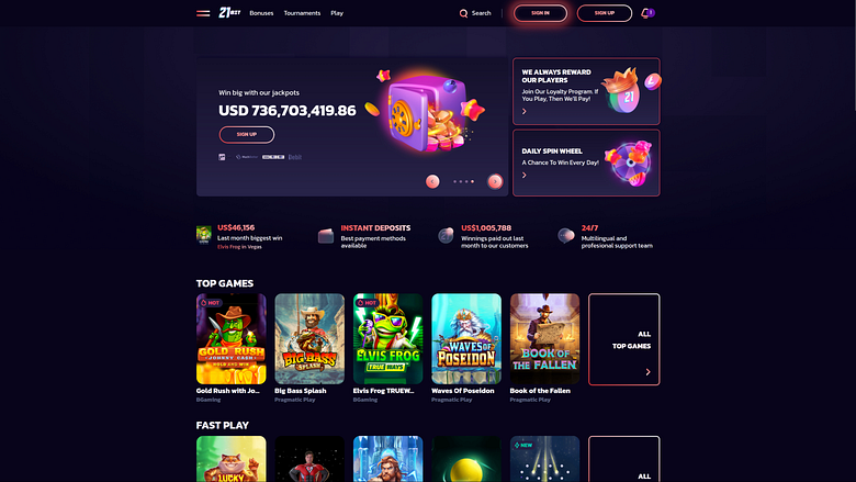 Gran selección de modernas máquinas tragamonedas y botes progresivos en 21bit Casino